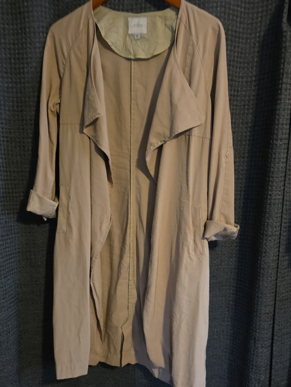 Guess Light Taupe Open-Front Trench with Draped Collar